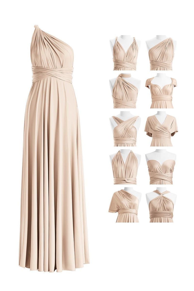 72styles Bridesmaid Dresses for Women, Elastic Pleated High-Waisted Empire Bridesmaid Dress Long Evening Prom Gown for Women Champagne - Image 1